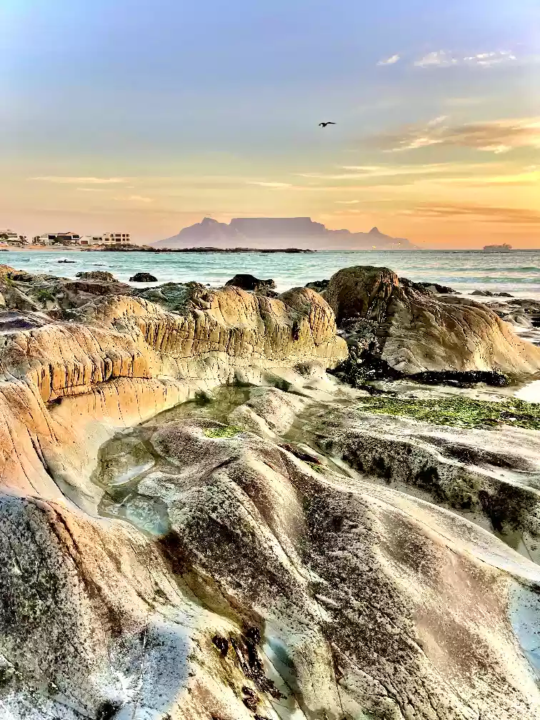 Table Mountain view from Bloubergstrand shore