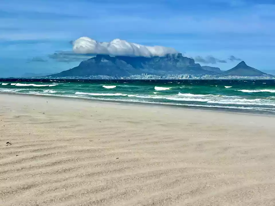 Table Mountain view from Bloubergstrand shore