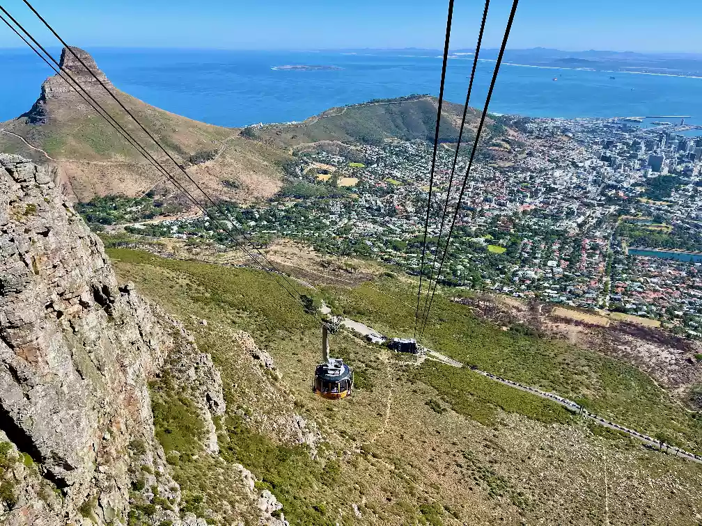 Table Mountain Aerial Cableway tracking up the mountain face